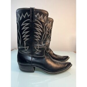 VTG Pinnacle Cowboy Boots Black Leather Handmade Texas By Men's 10D Measurement